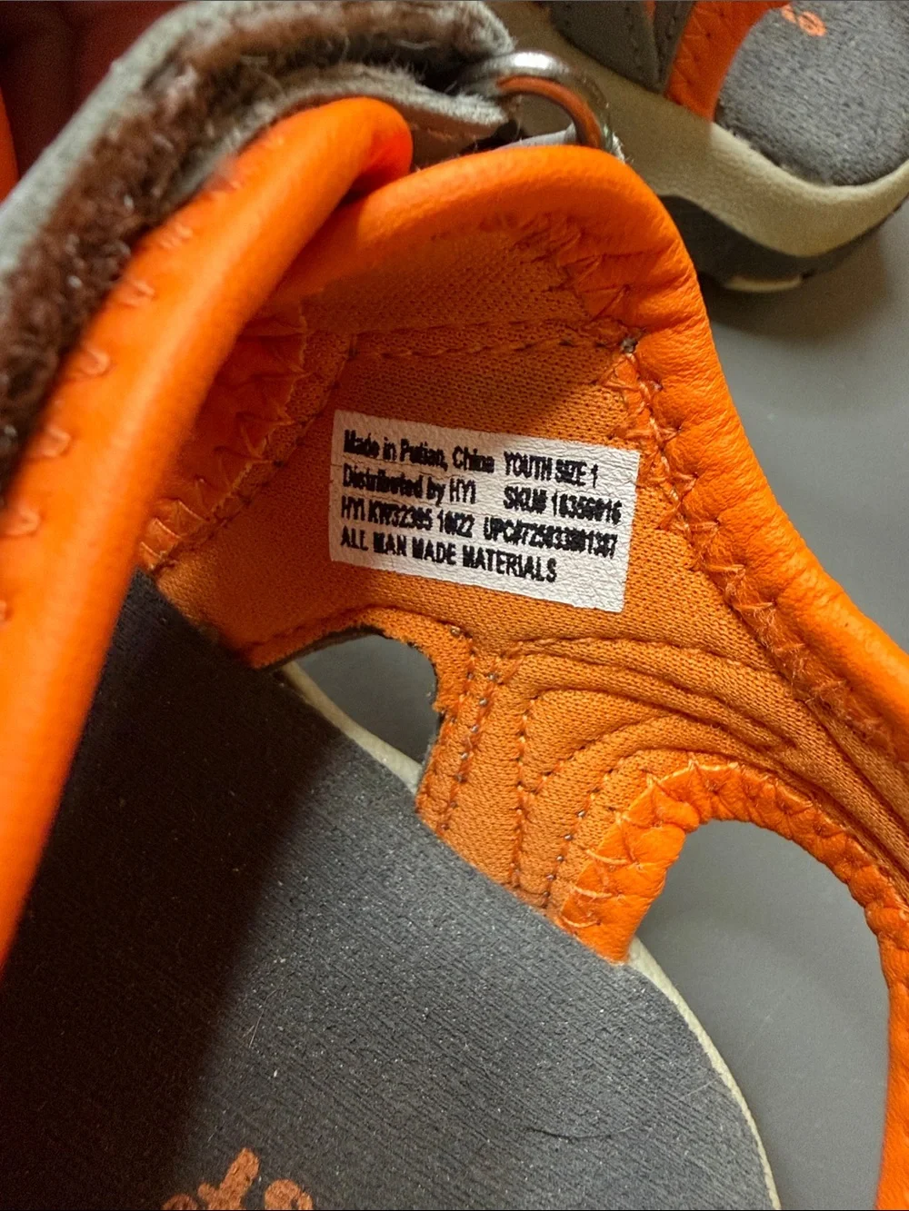 Kids' Gray and Orange Active Sandals. Size 1